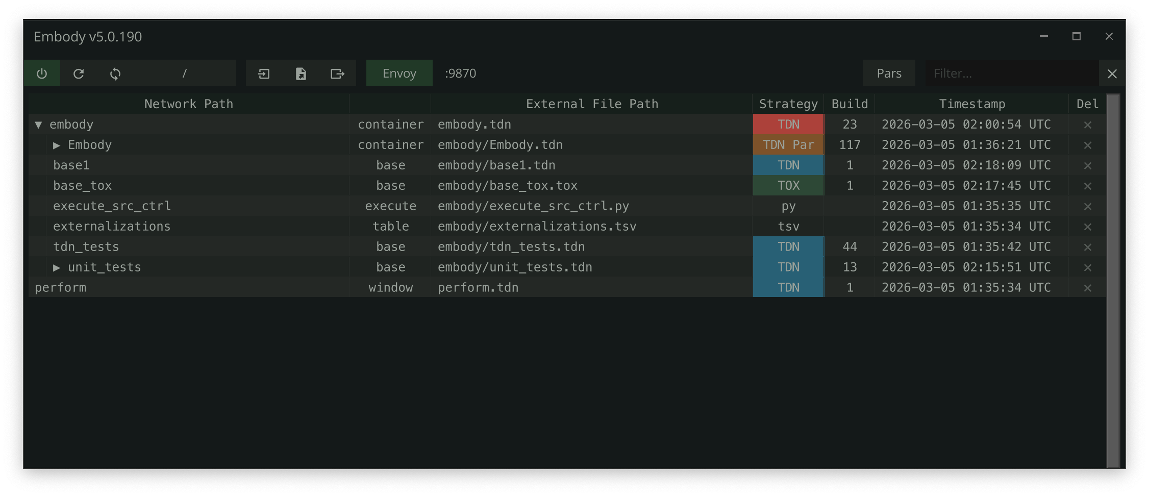 Embody running inside TouchDesigner - the extension's manager panel.